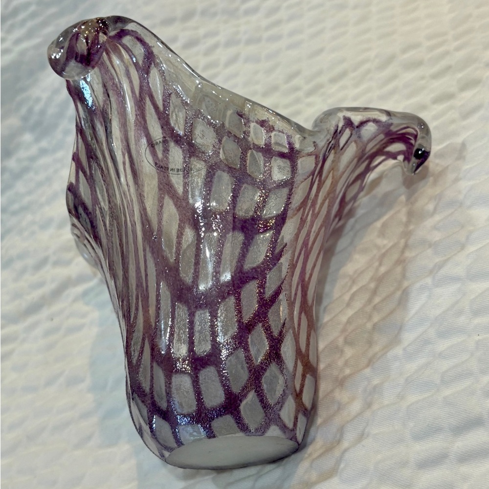 Italian Hand Blown Purple Glass Vase 
Lavorato A Mano Made in Italy